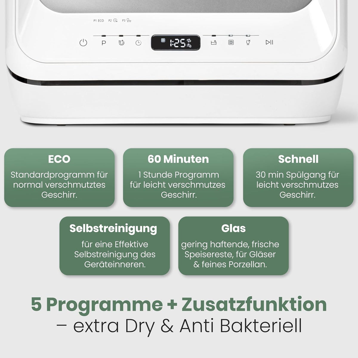 Bomann® Tischgeschirrspüler mit 5L Wassertank | ohne Wasseranschluss nutzbar | Mini Geschirrspüler | 5 Programme | Mini Spülmaschine 1-24 h Startvorwahl | Spülmaschine klein Tischspülmaschine TSG 5701
