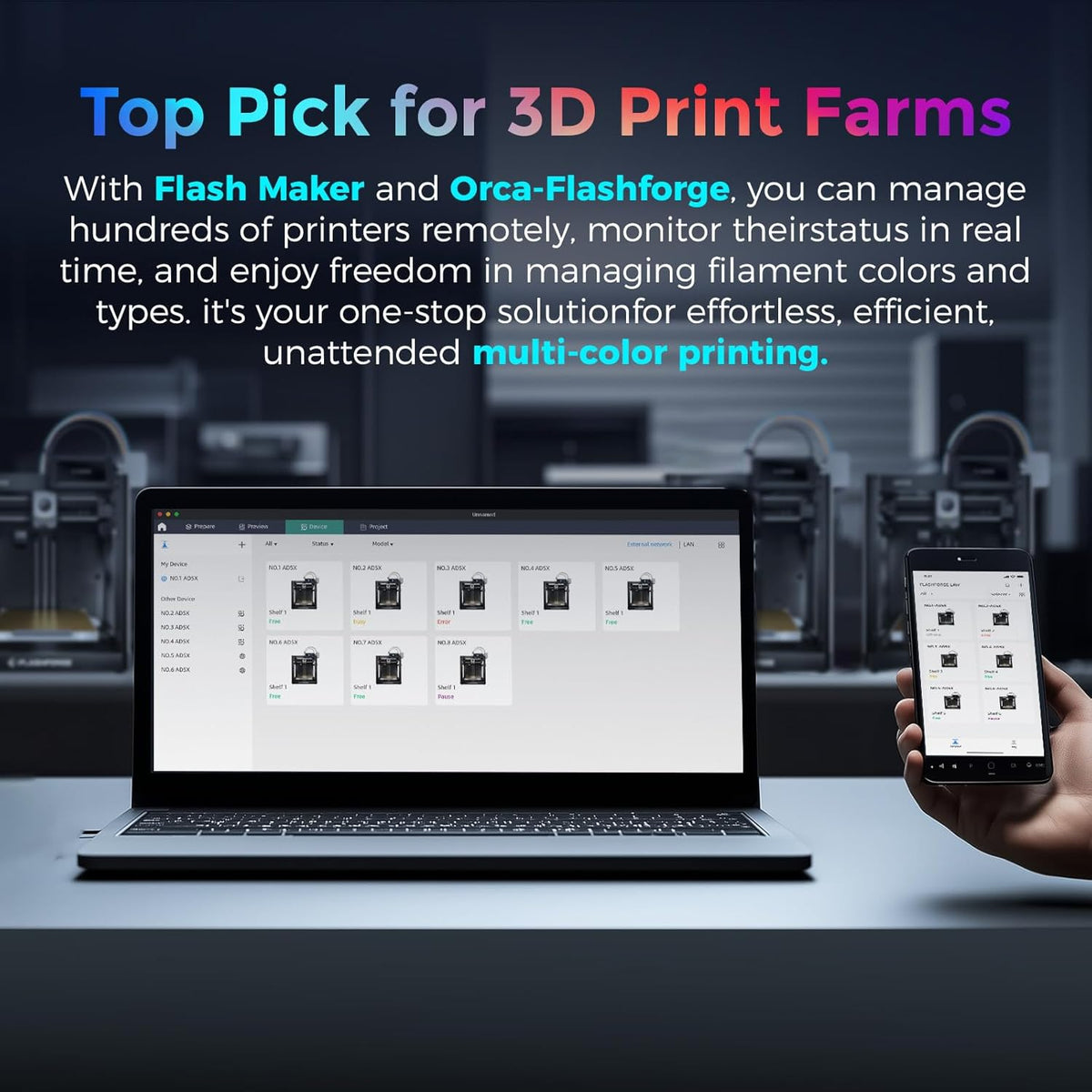 Flashforge Adventurer 5X 3D-Drucker mit Mehrfarbendruck, Anpassbar mit IFS,AD5X 3D-Drucker für mehrere Materialien,Vollautomatische Nivellierung,Maximale Geschwindigkeit: 600mm/s,Unterstützt PETG CF