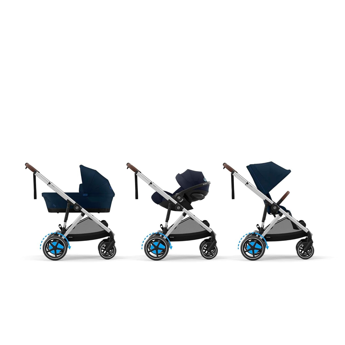 CYBEX Gold Kinderwagen e-GAZELLE S, Ab Geburt bis ca. 4 Jahre, Max. 22 kg (Single-Modus) / 2x 22 kg (Duo-Modus), All-in-1-System mit E-Antrieb und 20+ Konfigurationen, Moon Black