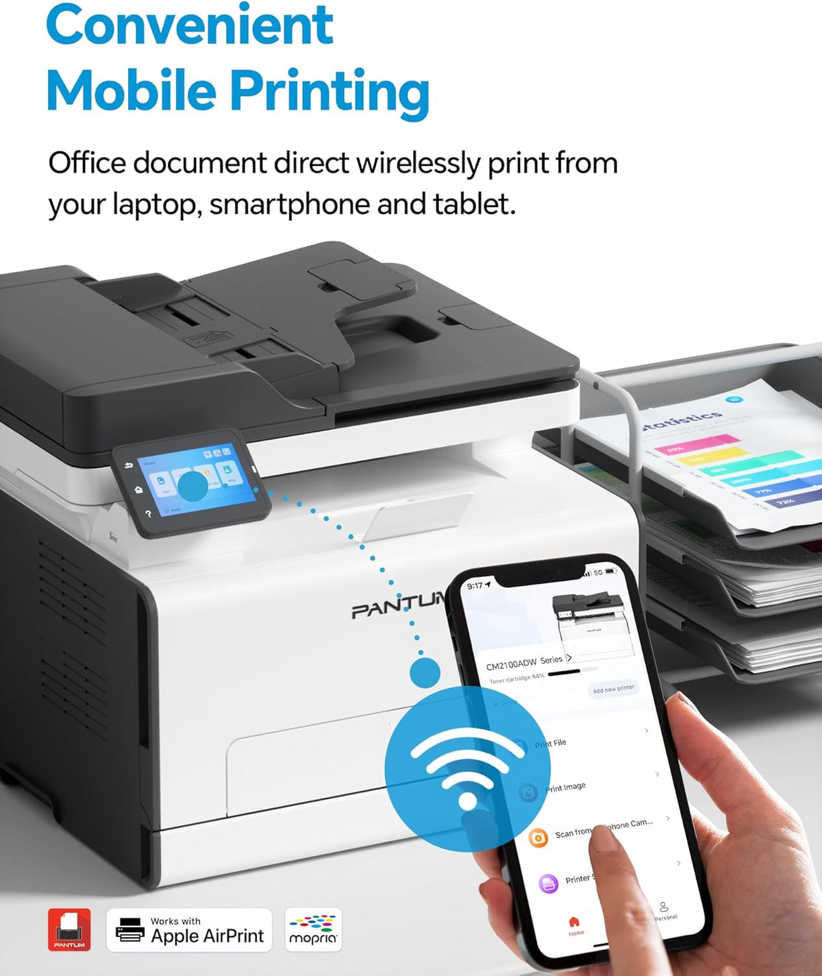 PANTUM CM2100ADW Laserdrucker, Farb-Multifunktionsdrucker zum Drucken, Kopieren und Scannen mit ADF, Automatischer Duplexdruck, WLAN NET USB, 20ppm, für Heim und Büro