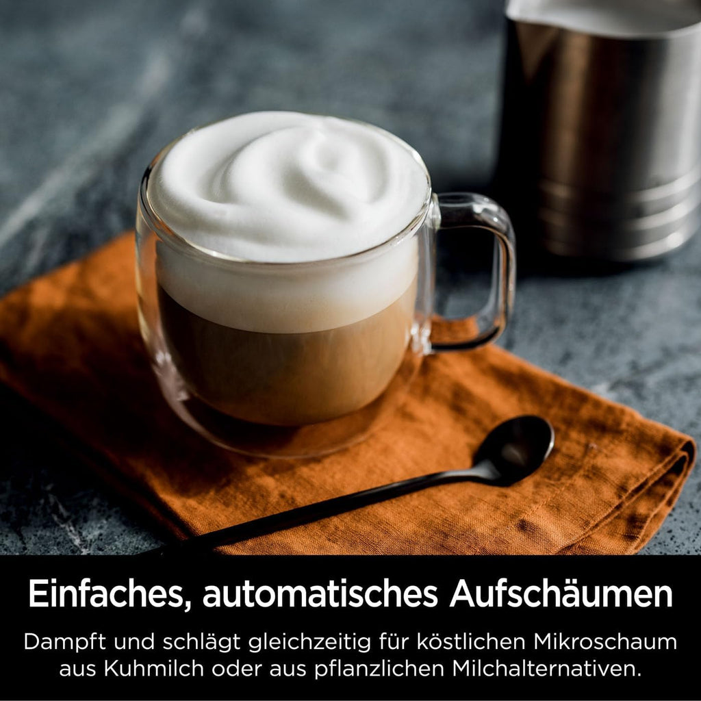Ninja Luxe Essential 2-in-1-Kaffeemaschine mit Mahlwerk und Aufschäumer für Latte, Cappuccino & Espresso, einfache Handhabung, 2 Voreinstellungen zum Aufschäumen, Silber, ES501EU