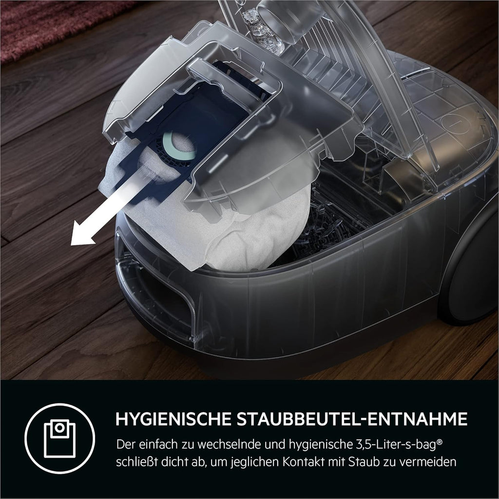 AEG CLEAN 6000 AB61C2DB Staubsauger mit Beutel / hohe Saugleistung / inkl. Polsterdüse / 50 % Recyclingkunststoff / ideal für Haustierbesitzer / Reinigen von Polstern / 12 m Kabel / 750 W / Blau