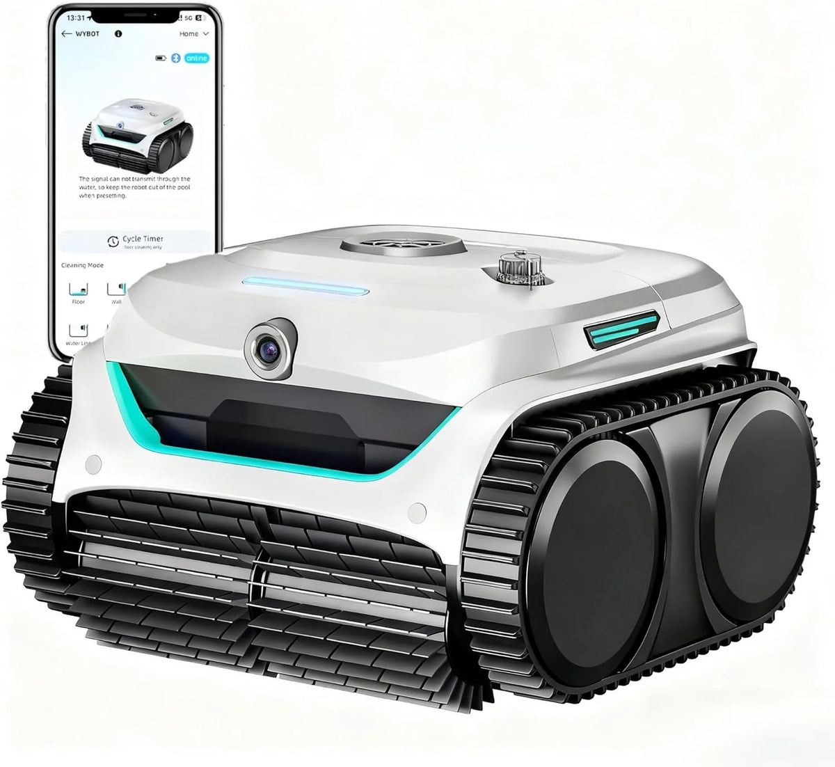 WYBOT (Nouveau Modèle) Robot Piscine sans Fil C2 Vision-A avec caméra IA, Filtration Ultra-Fine, Forte Aspiration, Nettoyage Fond/parois & Ligne d’Eau, Navigation Intelligente – Blanc