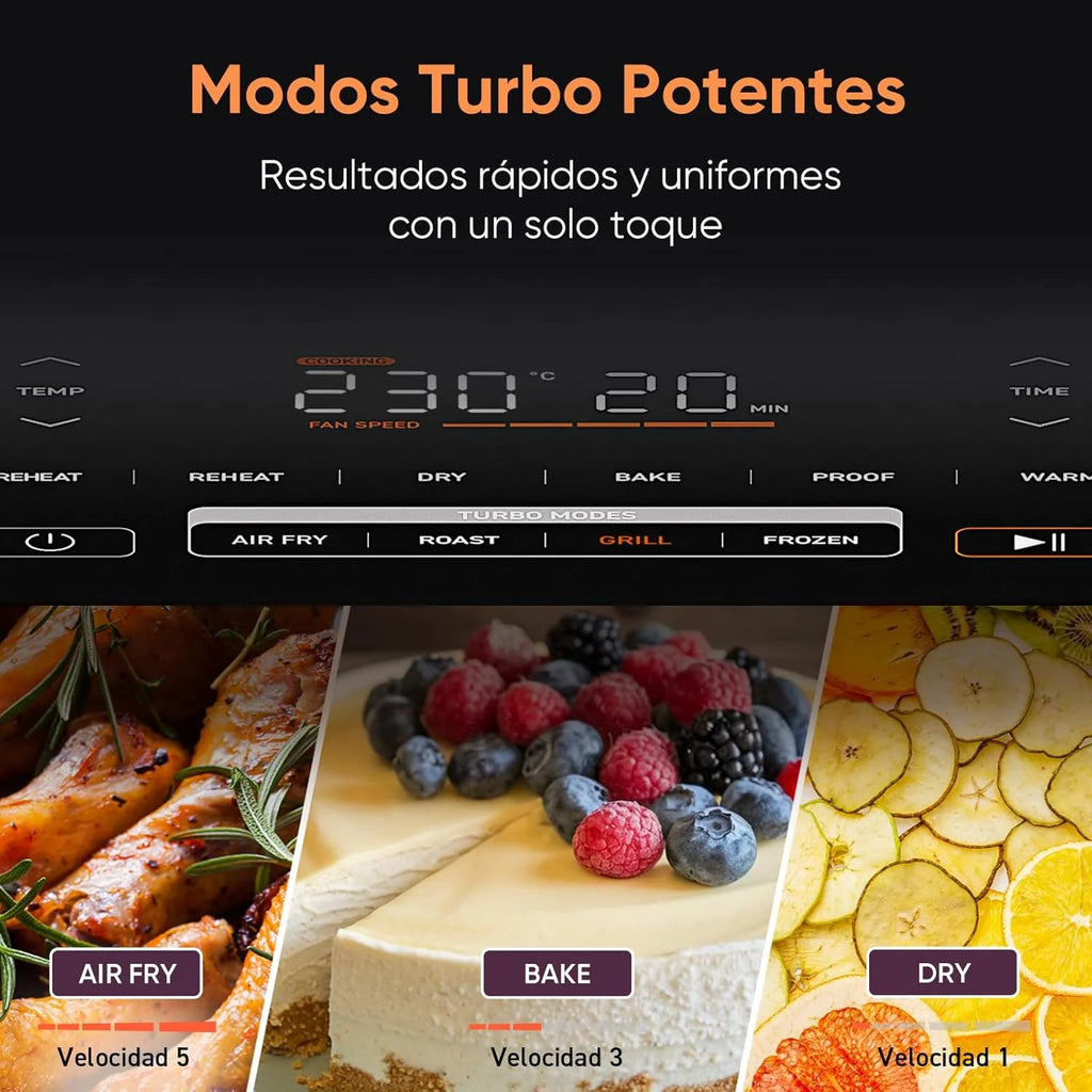 Cosori Turbo Blaze Freidora de Aire 6L, Interior Metálico Real, Motor DC Exclusivo, 46% Más Rápida, Temperatura 30°C a 230°C, Ideal para Asar Carnes, Programas Completo de Cocina, Silenciosa 27dB