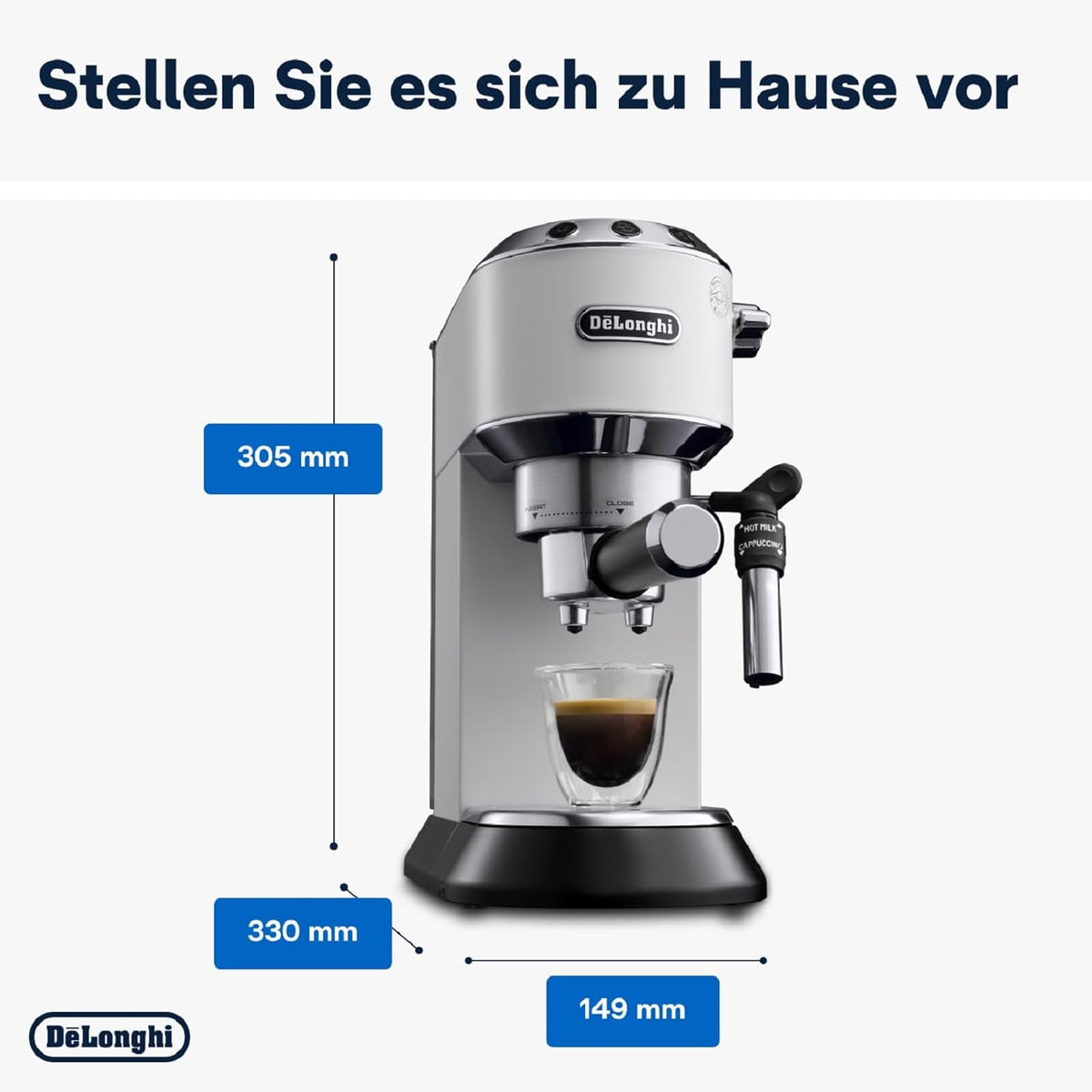 De'Longhi Dedica Style EC 685.M – Espresso Siebtrgermaschine, Espressomaschine mit professionellem Milchaufschumer, nur 15 cm breit, für Kaffeepulver oder ESE Pads, 1 l Wassertank, silber