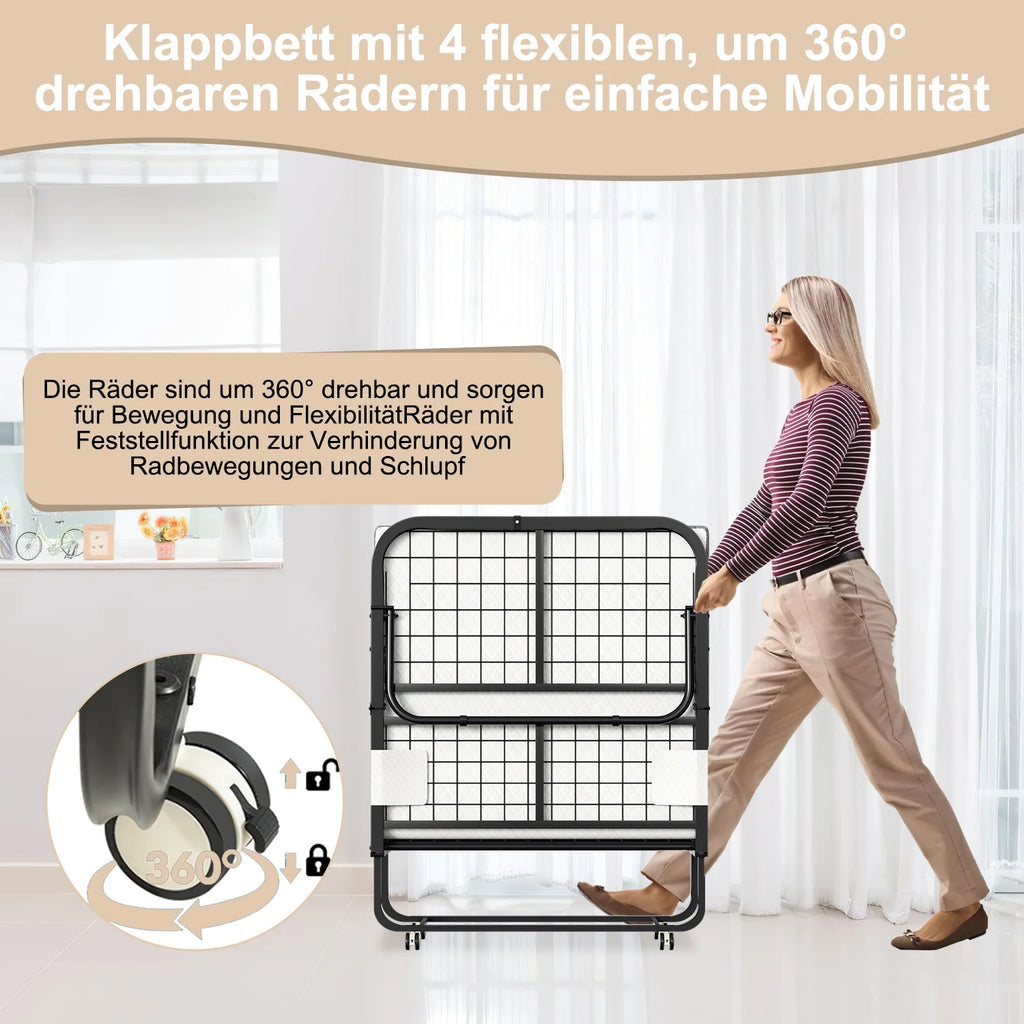 Sonnewelt Klappbett 90x200cm mit 13cm Dicke und Rollen