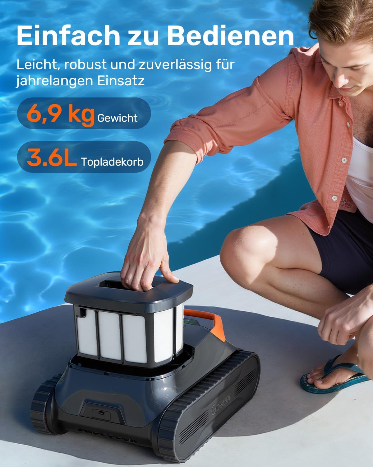 (2026 Neu) Gosvor Poolroboter Wand und Boden, Wasserlinie, Flachzone 4-in-1, Bis zu 200 Min. Laufzeit, Leichtgewicht 6,9 KG, 3μm Ultrafeiner Filter, Starker Poolsuager Akku für Pools bis zu 200 m²