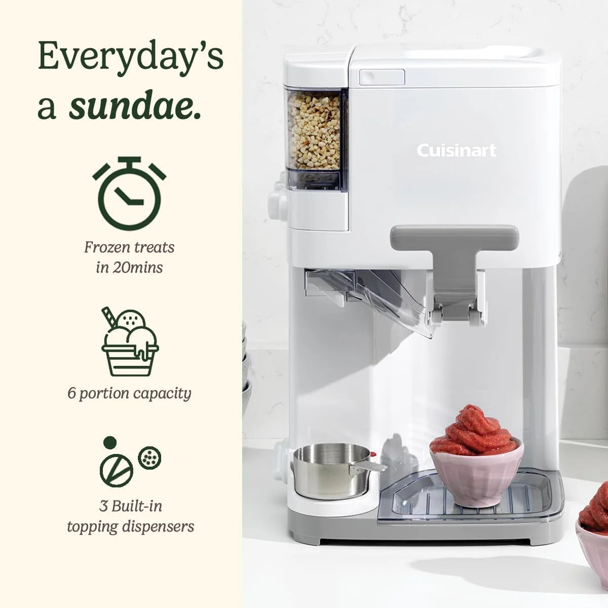 Cuisinart Sorbetière | machine à crème glacée, yaourt glacé, gelato, sorbet, sans produits laitiers | Distributeur de garniture | facile à utiliser | 1.42L fait 6 portions | Prêt en 20mins | ICE48U
