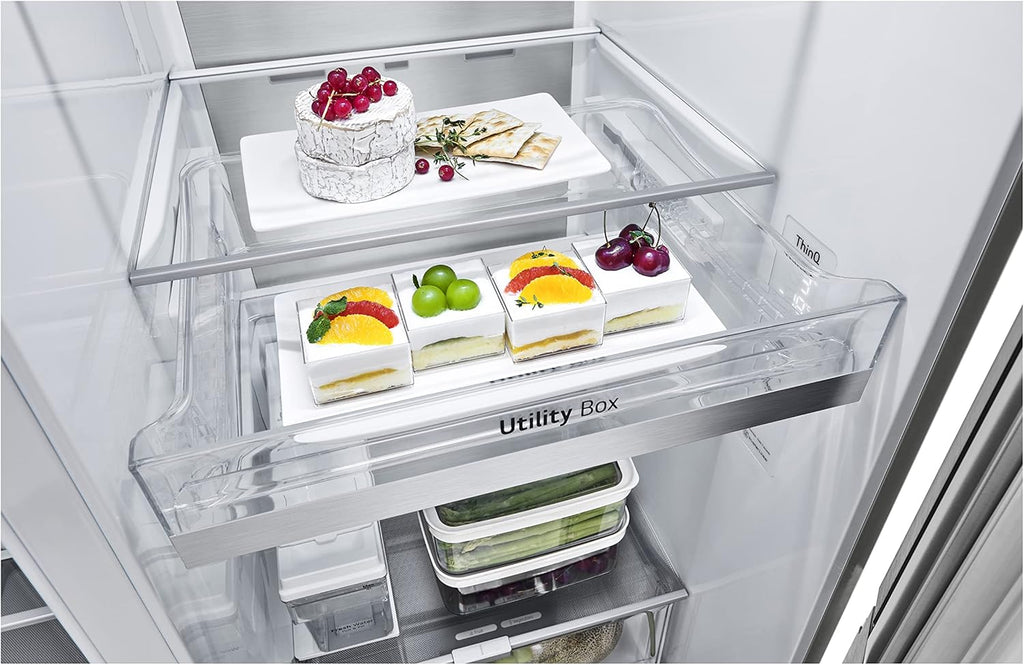 LG GSGV81PYLL Side by Side Kühlschrank, Klasse E, 635 L, Instaview, Kühlschrank mit Gefrierfach, Eis-, Crushed Ice- Wasserspender, Total NoFrost, Smart Inverter Kompressor, Wi-Fi
