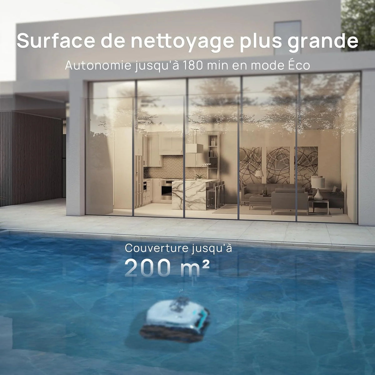 WYBOT (Nouveau Modèle) Robot Piscine sans Fil C2 Vision-A avec caméra IA, Filtration Ultra-Fine, Forte Aspiration, Nettoyage Fond/parois & Ligne d’Eau, Navigation Intelligente – Blanc