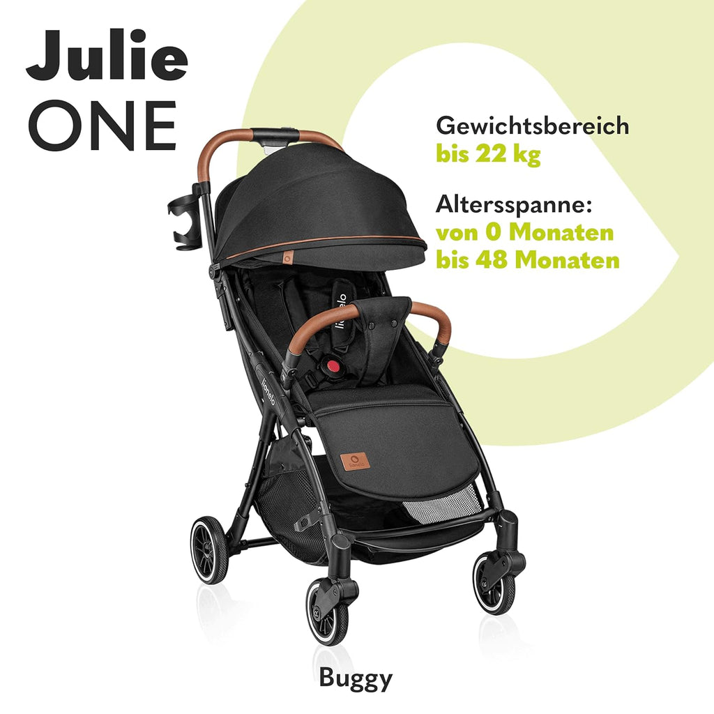 LIONELO Julie One Buggy Kinderwagen bis 22 kg, verstellbare Rückenlehne und Fußstütze, Moskitonetz, Beinwärmer, Getränkehalter und Transporttasche, zusammenklappbar