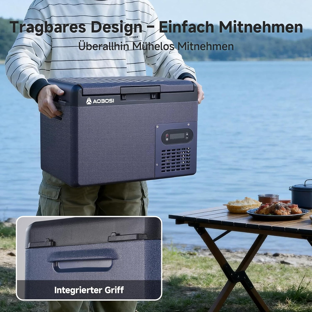 AAOBOSI Kompressor Kühlbox 15L, Tragbare Elektrische Kühlbox 12V/230V, IPX4 Wasserdicht, -20°C bis 20°C - Ideal für Auto, LKW, Boot, Camping, Reisen, Fischen, Garten & Outdoor-Aktivitäten