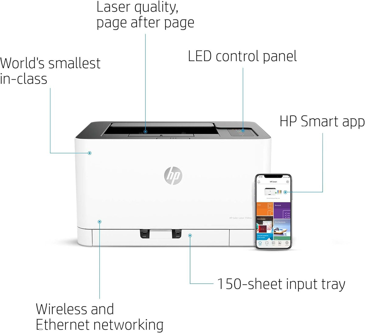 HP Color Laser 150nw Farb-Laserdrucker (Drucker, USB, LAN, WLAN),weiß-grau