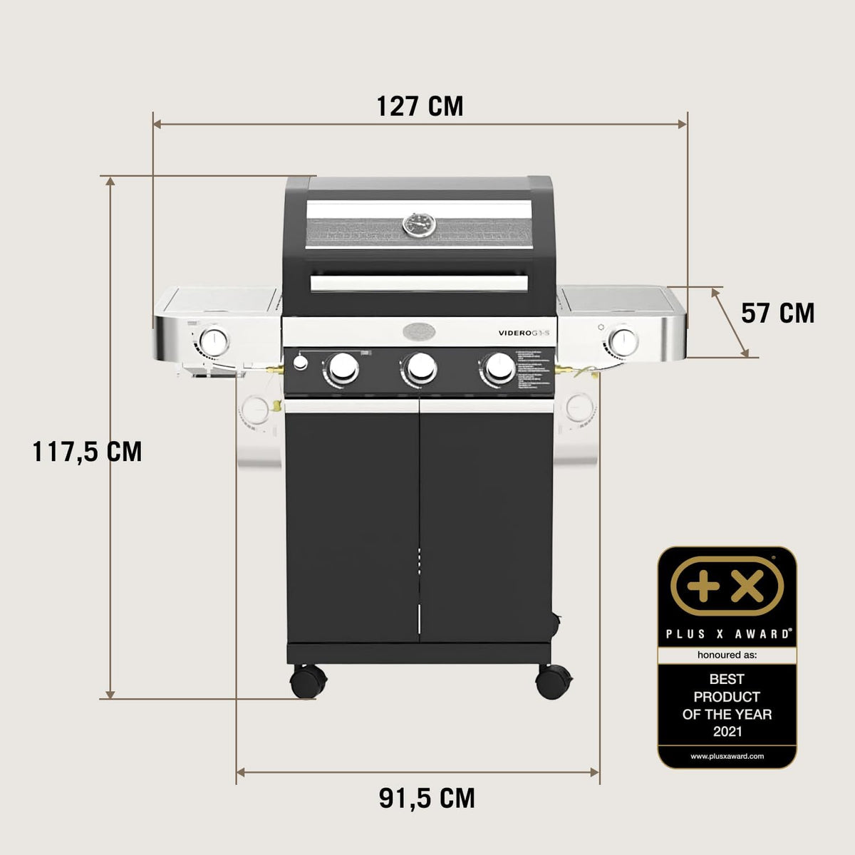 RÖSLE Elektrogrill BBQ-Portable Videro E2-P, tragbarer Tischgrill mit 2 Brennern, Warmhalterost und Deckel mit Glaseinsatz, pulverbeschichteter Stahl, schwarz/silbern