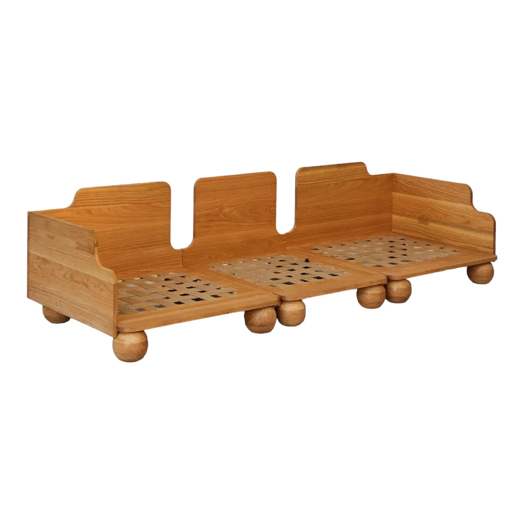 Nismaaya Batson Oak Wood 3 Seater Sofa Red