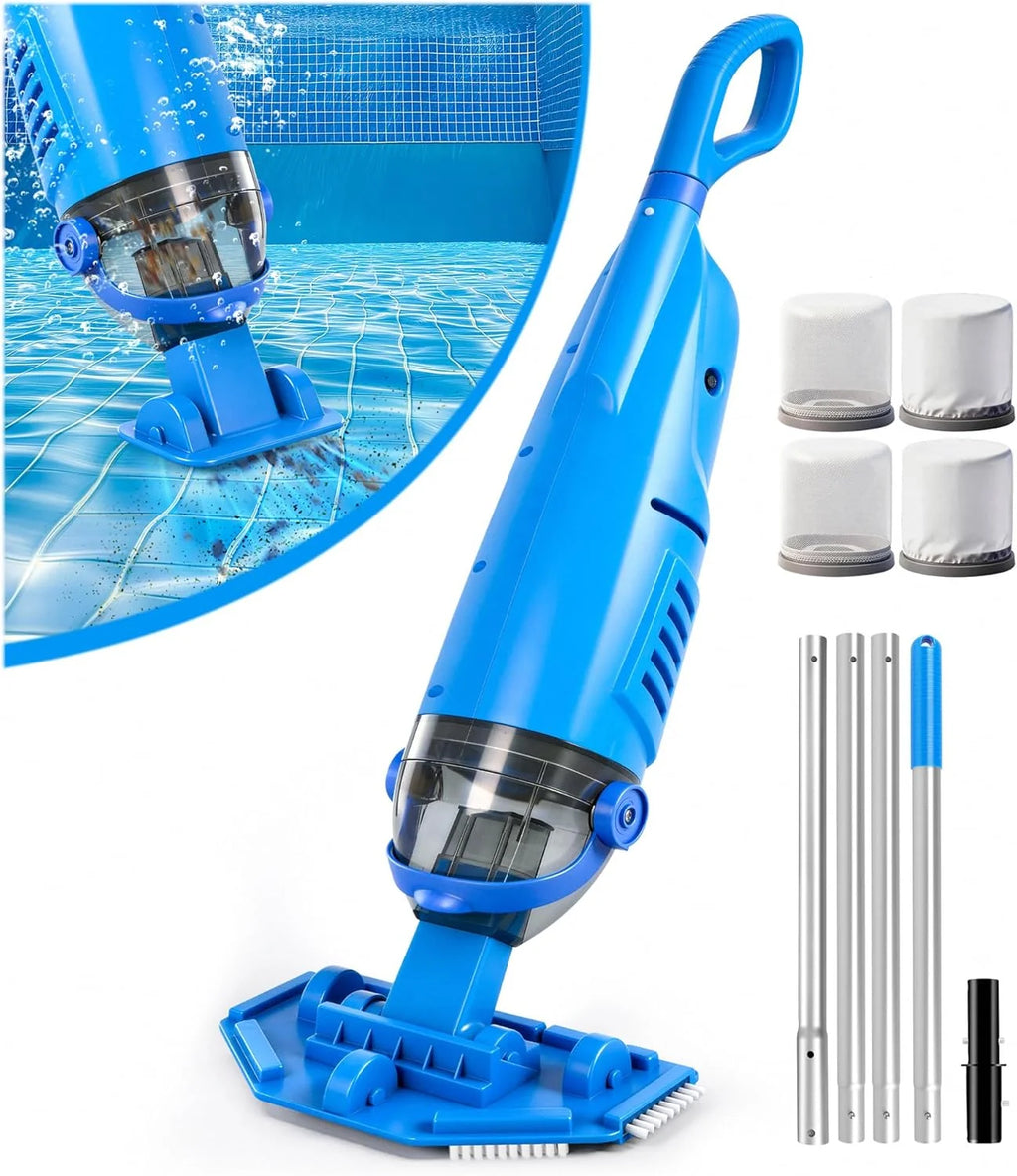 LanBlu Aspirateur Piscine Sans Fil, 2.5m Aspirateurs Piscines Batterie avec Tige Télescopique,4200L/H Manuel Aspirateur Piscine Hors Sol avec 4 Filtre,Conception Anti-retour Balai Aspirateurs Piscines