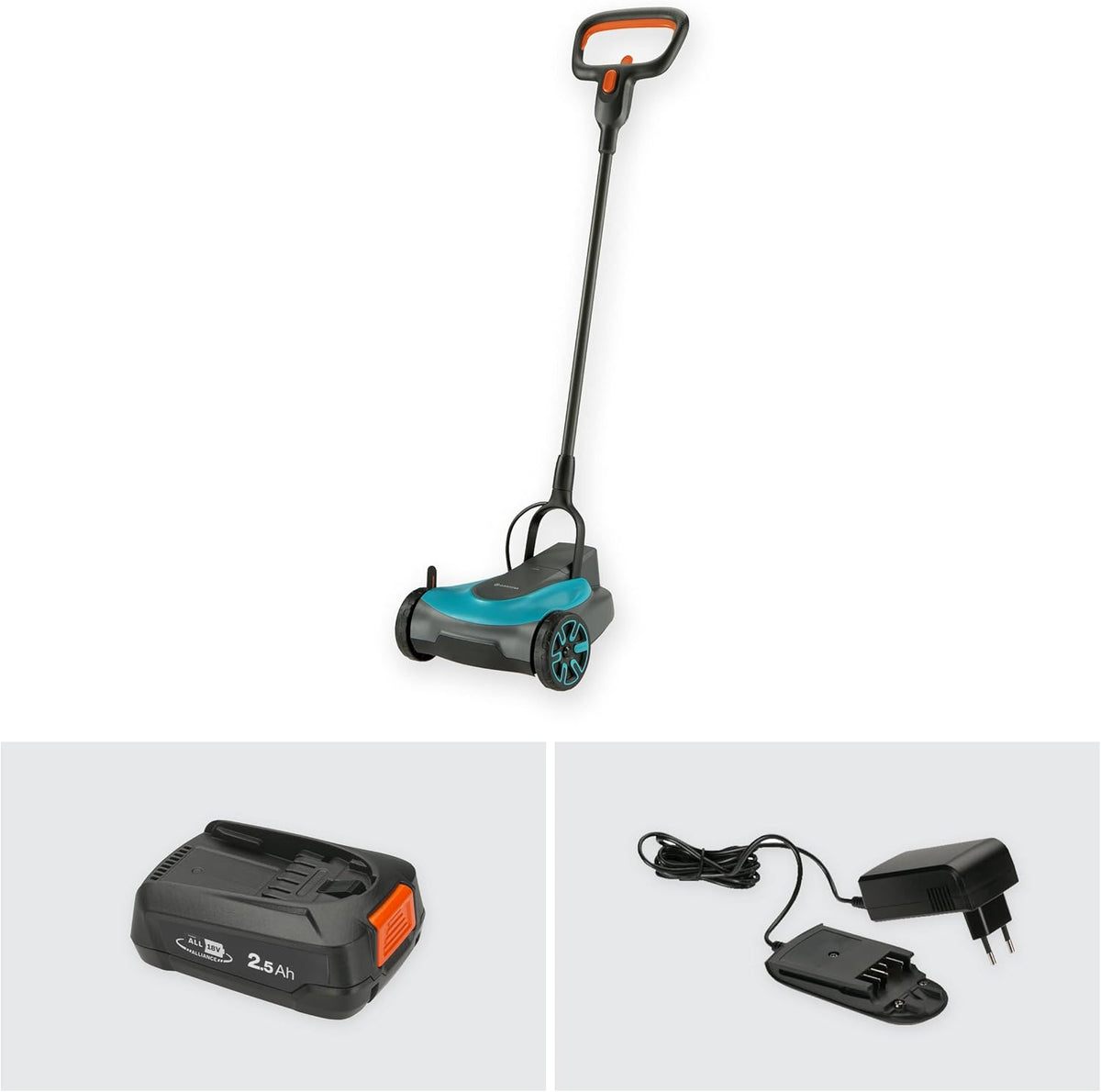Gardena Akku-Rasenmäher HandyMower 22/18V P4A Ready-To-Use Set: Handrasenmäher, für Rasenflächen bis zu 50 m², Schnitthöhenverstellbar, inkl. 18V P4A Akku (14620-20)