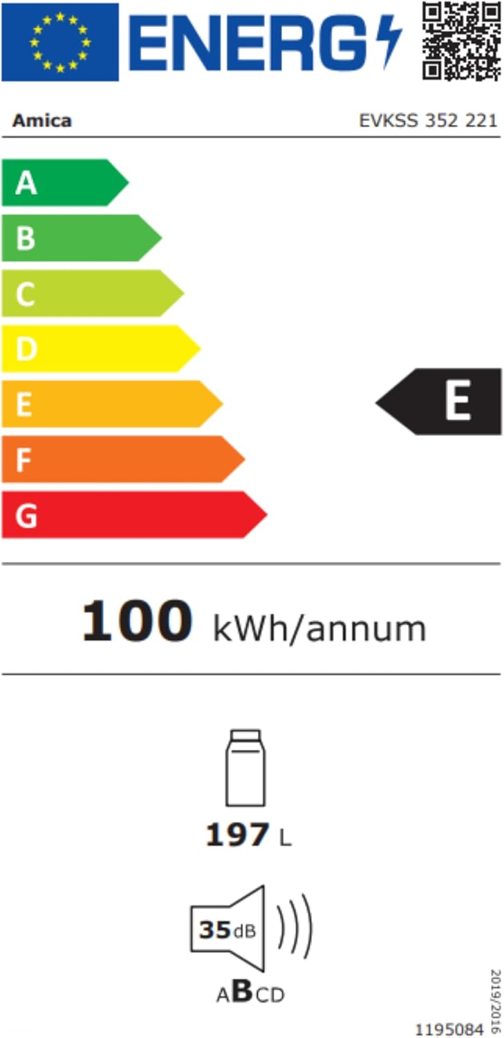 Amica Einbau‑Vollraum‑Kühlschrank Schlepptür‑Technik 1220 mm Nische elektronische Steuerung Inverter‑Motor LED‑Beleuchtung 54 x 122,1 x 54 cm – Einbaukuehlschrank