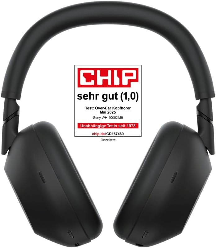 WH-1000XM6 Flagship Noise Cancelling Over-Ear Wireless Kopfhörer, Signature Hi-Res Sound, ultimativer Komfort, faltbarem Design, strapazierfähige Tasche, 30 Std-Akku, iOS & Android - Schwarz