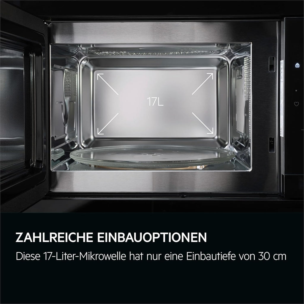 AEG Einbau-Mikrowelle Serie 6000 mit Steam Set - 60 cm - 17 L Garraum - Touch-Bedienung - Display mit Uhr - Auftau-Funktion - Drehteller Ø 272 mm - Schwarz - TB6SM171DB