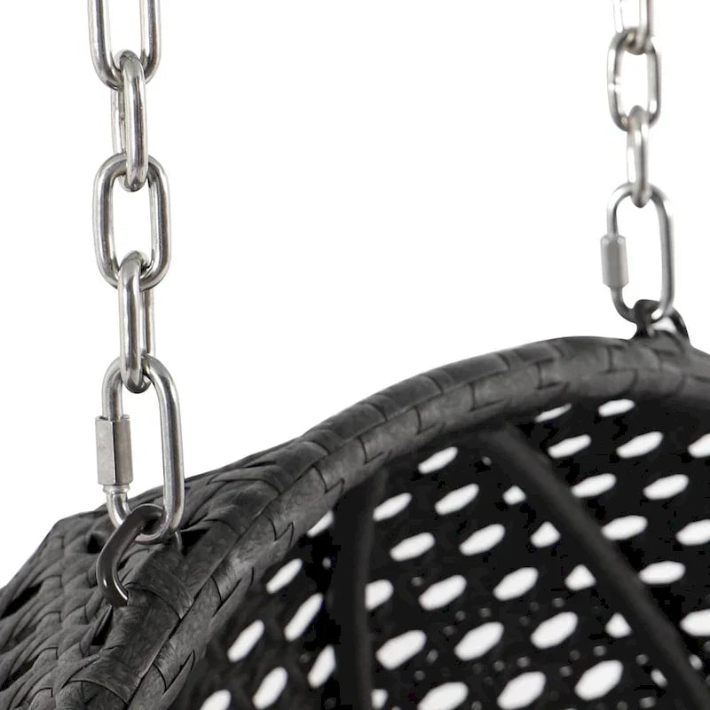 LeisureMod 2 Person Hanging Egg Chair with Stand - Outdoor/Indoor Rattan Wicker Patio Swing Hammock Lounger with Cushions