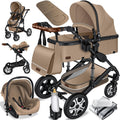 KESSER® Loops 3 in 1 Kinderwagen Kombikinderwagen Komplett-Set inkl. Babywanne & Buggy Sportsitz & Auto-Babyschale Voll-Gummireifen Wickeltasche Regenschutz Kindertisch ECE R129, Schwarz/Schwarz