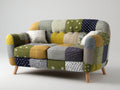 2-Sitzer Sofa Stoff Patchwork Design 148x80x87 cm—Patchwork—Wohnzimmer Sitzmöbel moderner Stil