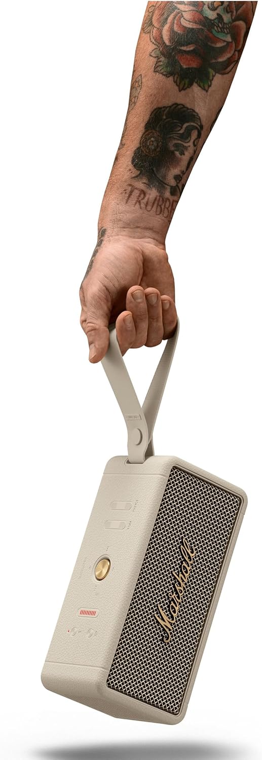 Marshall Middleton kabelloser tragbarer Bluetooth-Lautsprecher, über 20 Stunden tragbare Spielzeit, wasserfest IP67 – Crème