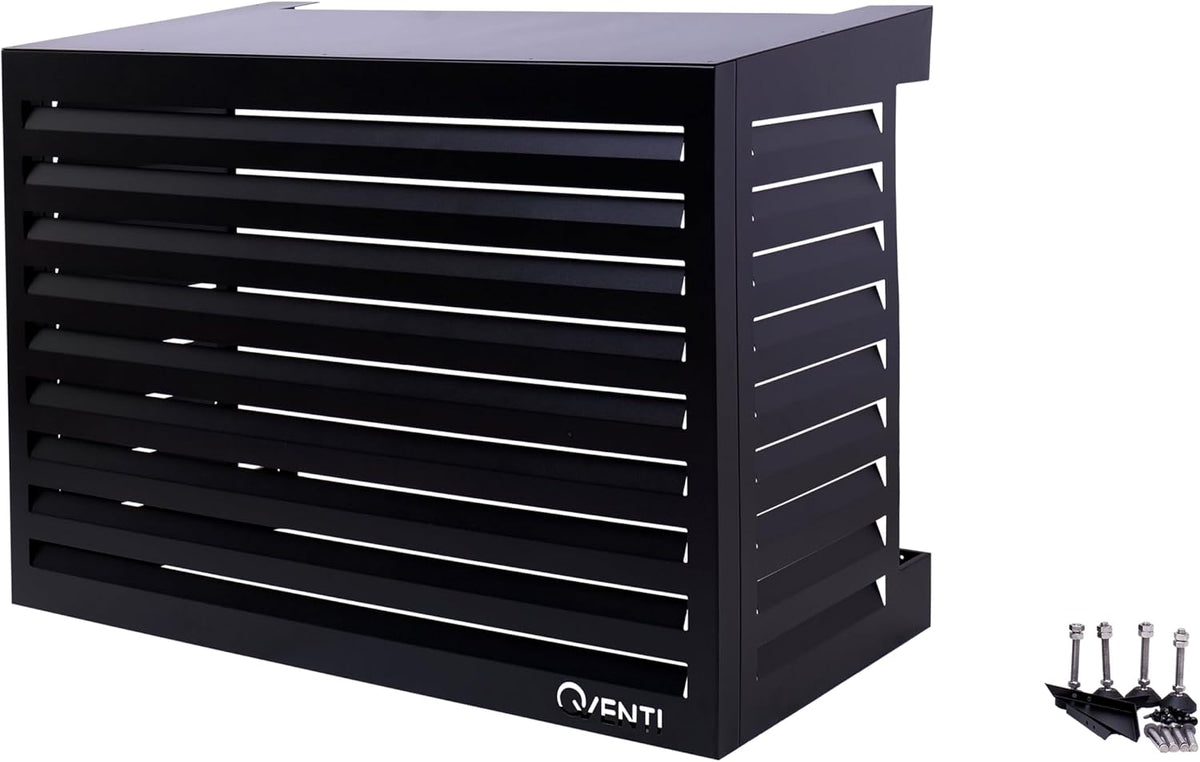 Qventi Abdeckung für Klimaanlage - Anthrazit/Grau - Aluminium - Schutzgitter - Verkleidung - Einfache Montage - Größe S - Außenmaße (LxBxH): 100 x 50 x 75 cm