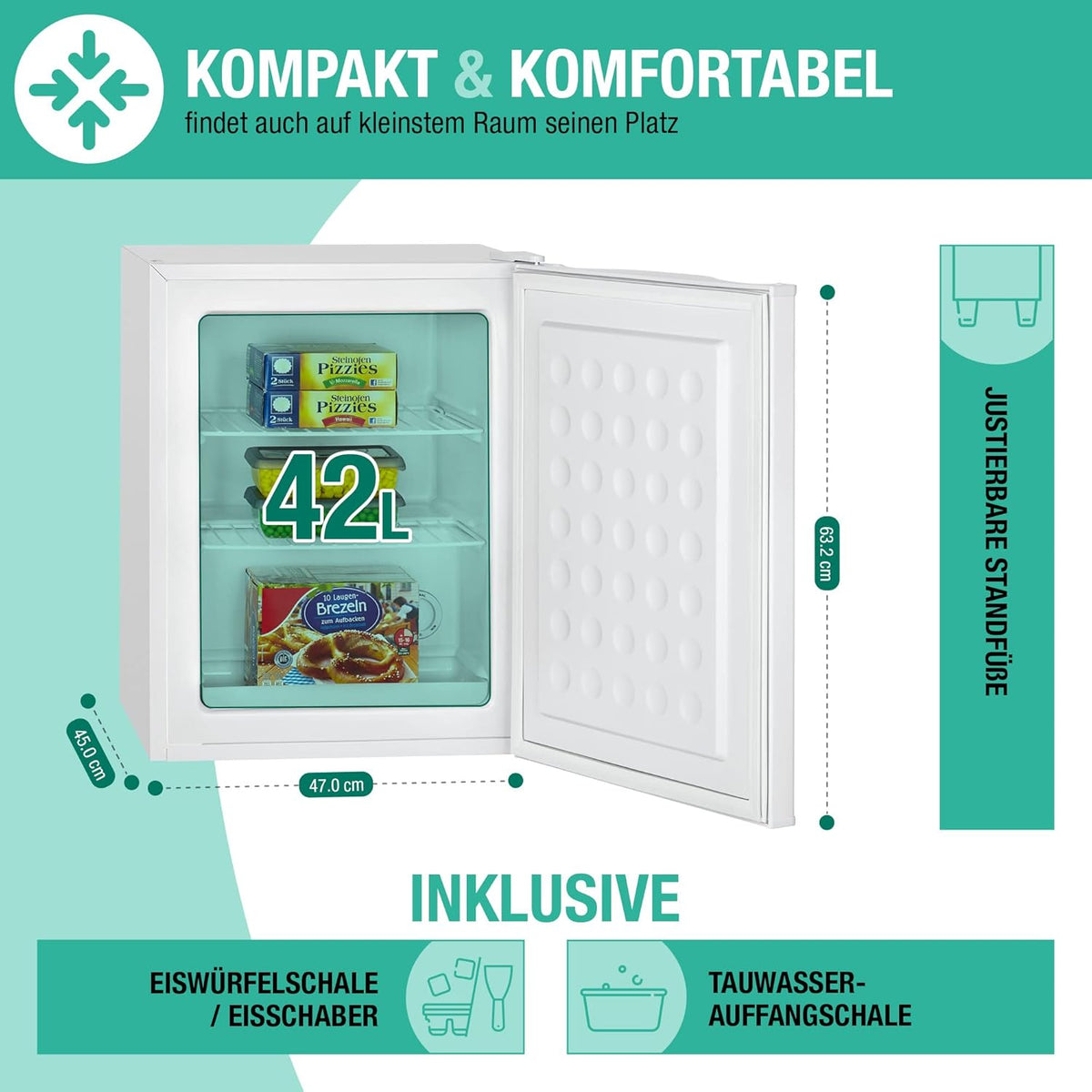 Bomann® Gefrierschrank klein mit 42L Nutzinhalt | Mini Gefrierschrank mit 2 herausnehmbaren Gitterablagen | Gefrierschrank mit wechselbarem Türanschlag & stufenloser Temperaturreglung |GB 7236 schwarz