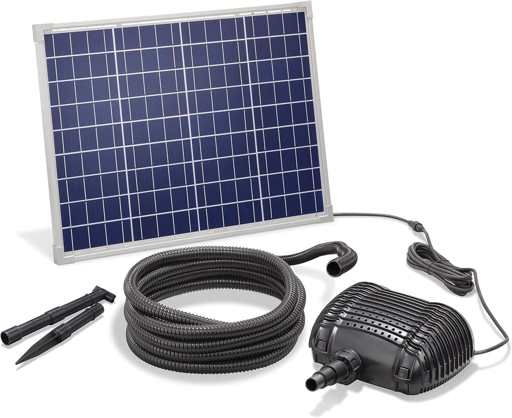 esotec Solar Bachlauf für Gartenteich 50/2500 Komplettset | Bachlaufpumpe Erdspieß Solarmodul 50W | Solarbrunnen für draussen | Wasserpiel Garten Vogeltränke Wasserfall 2500l/h | 101960
