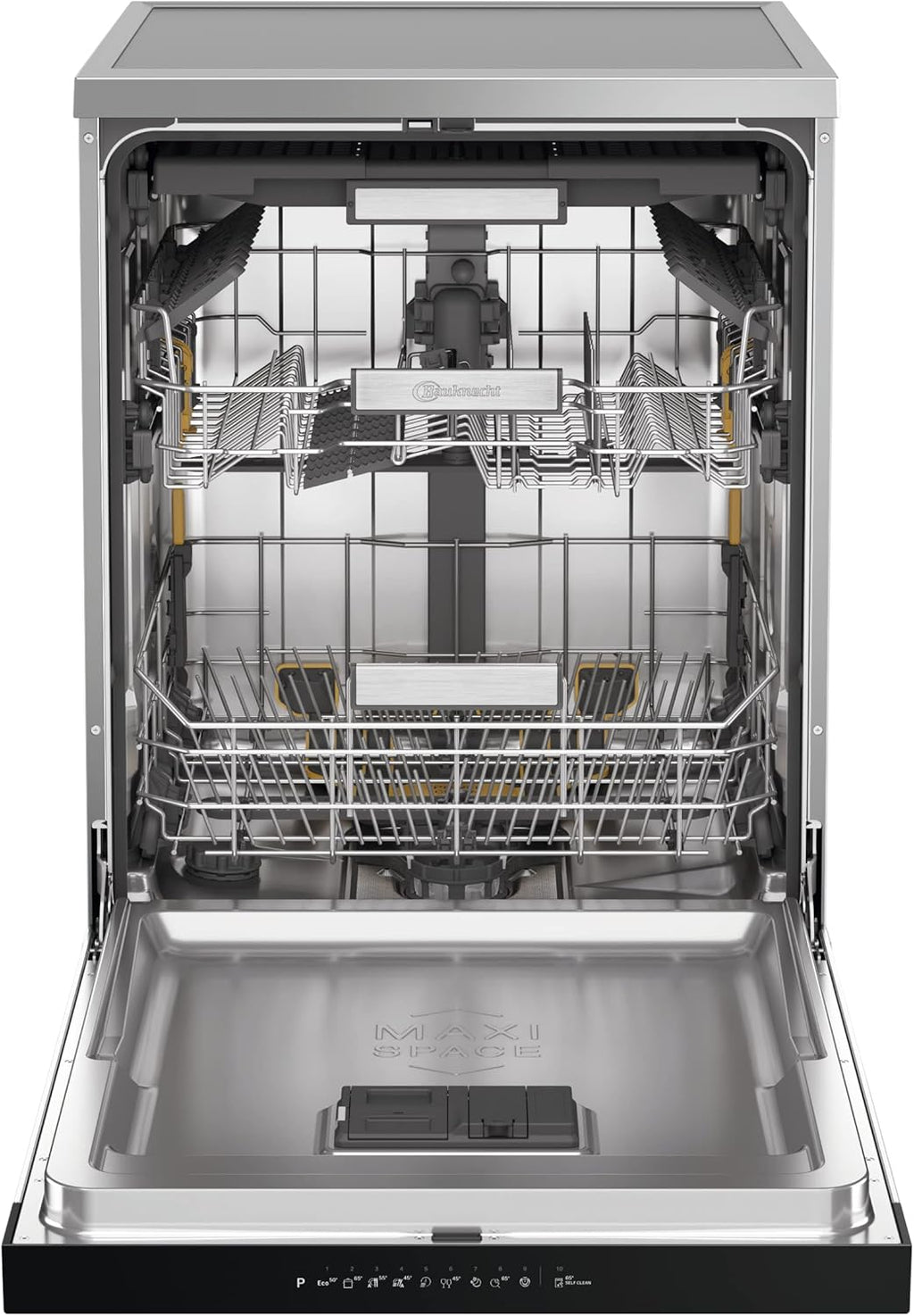 Bauknecht B7F HP43 XA Freistehender Geschirrspüler/ 60 CM/ 15 Maßgedecke/PowerClean Pro-Effektive Hochdruckdüsen/Natural Dry-Automatische Türoffnung-Bessere Trocknung/Maxi Space-Mehr Innenraum