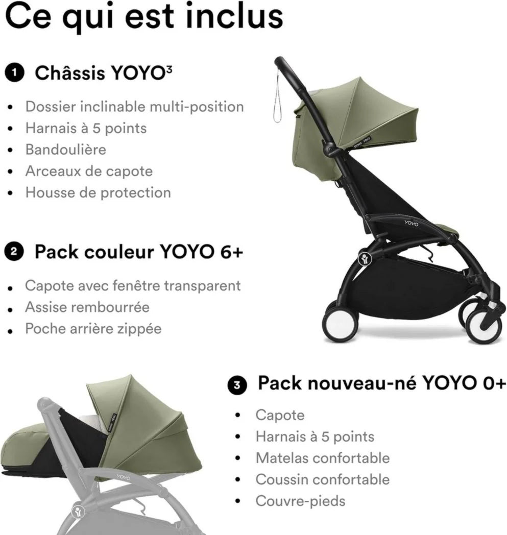 Poussette Stokke YOYO3 avec pack nouveau-né et pack couleur 6+ - Comprend un cadre noir, un pack couleur YOYO 6+ (gingembre) et un pack nouveau-né 0+ (gingembre)