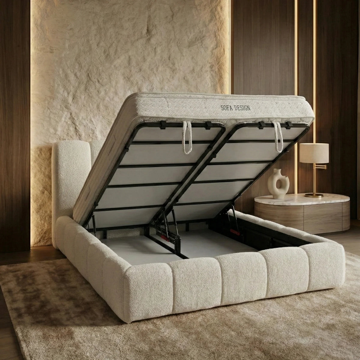 Lit Coffre Style Bubble Texturé avec Matelas et Surmatelas