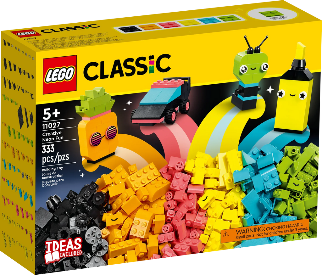 LEGO Classic Caja de Bloques Creativa con Colores Neón Divertidos 11027, Juguete de Construcción para Crear un Coche, Piña, Alienígena, Patines y Más Ideas para Niños, Niñas de 5 Años en Adelante
