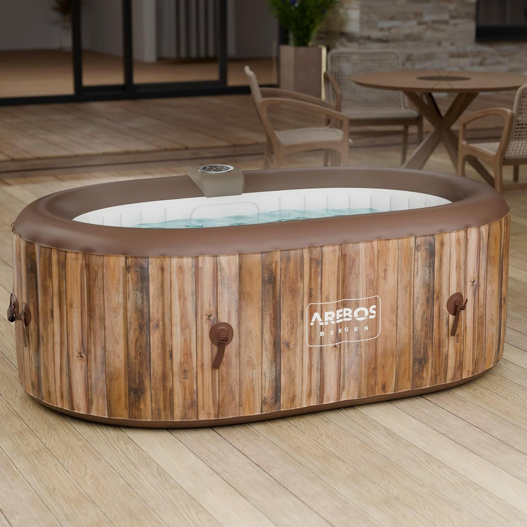 Arebos Whirlpool | Aufblasbar | In- & Outdoor | 190x120 cm oval | 2 Personen | 90 Massagedüsen | mit Heizung | 550 Liter | Inkl. Abdeckung | Bubble Spa & Wellness Massage