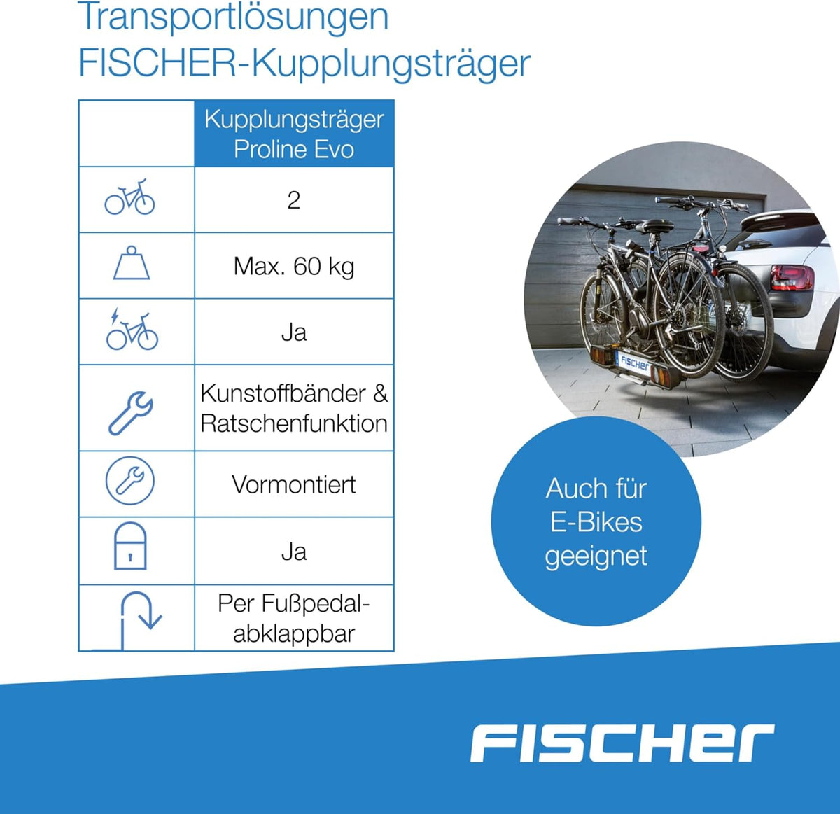 FISCHER Kupplungsfahrradträger ProlineEvo 2 I Fahrradträger Kupplung I Fahrradträger Auto I Träger Auto