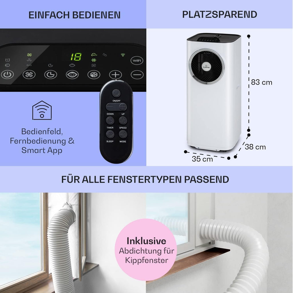 Klarstein Mobile Klimaanlage mit Abluftschlauch, 5-in-1 Klimagerät, Ventilator, Luftentfeuchter, Luftreiniger & Nachtmodus, App-Steuerung, Kleine & Portable für Wohnung & Büro, 12000 BTU