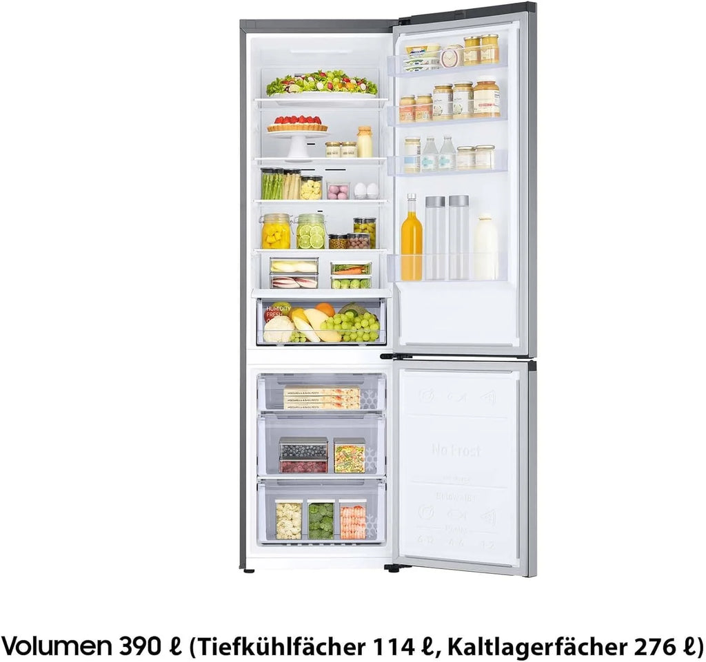 Samsung Kühl-Gefrier-Kombination, Kühlschrank mit Gefrierfach, 203 cm, 390 l Gesamtvolumen, 114 l Gefrierteil, AI Energy Mode, Edelstahl-Look, RL38C600CSA/EG