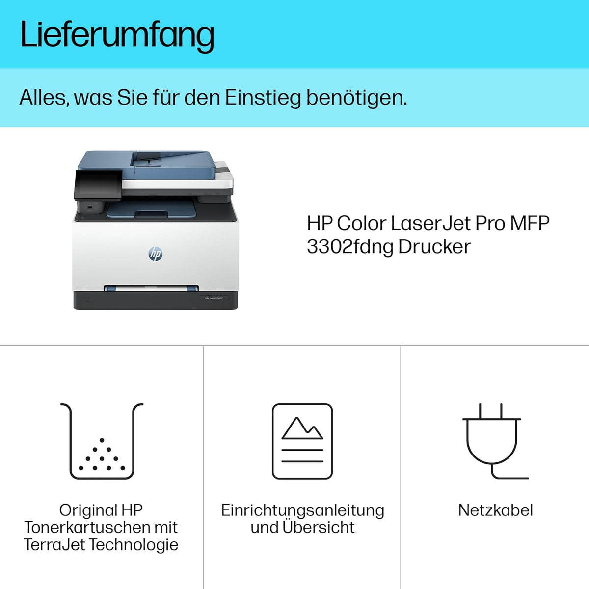 HP Color LaserJet Pro MFP 3302fdwg Multifunktions-Farblaserdrucker, Fax, Automatischer beidseitiger Druck, Touchscreen, Wi-Fi, Ethernet, USB, HP Wolf Pro Security