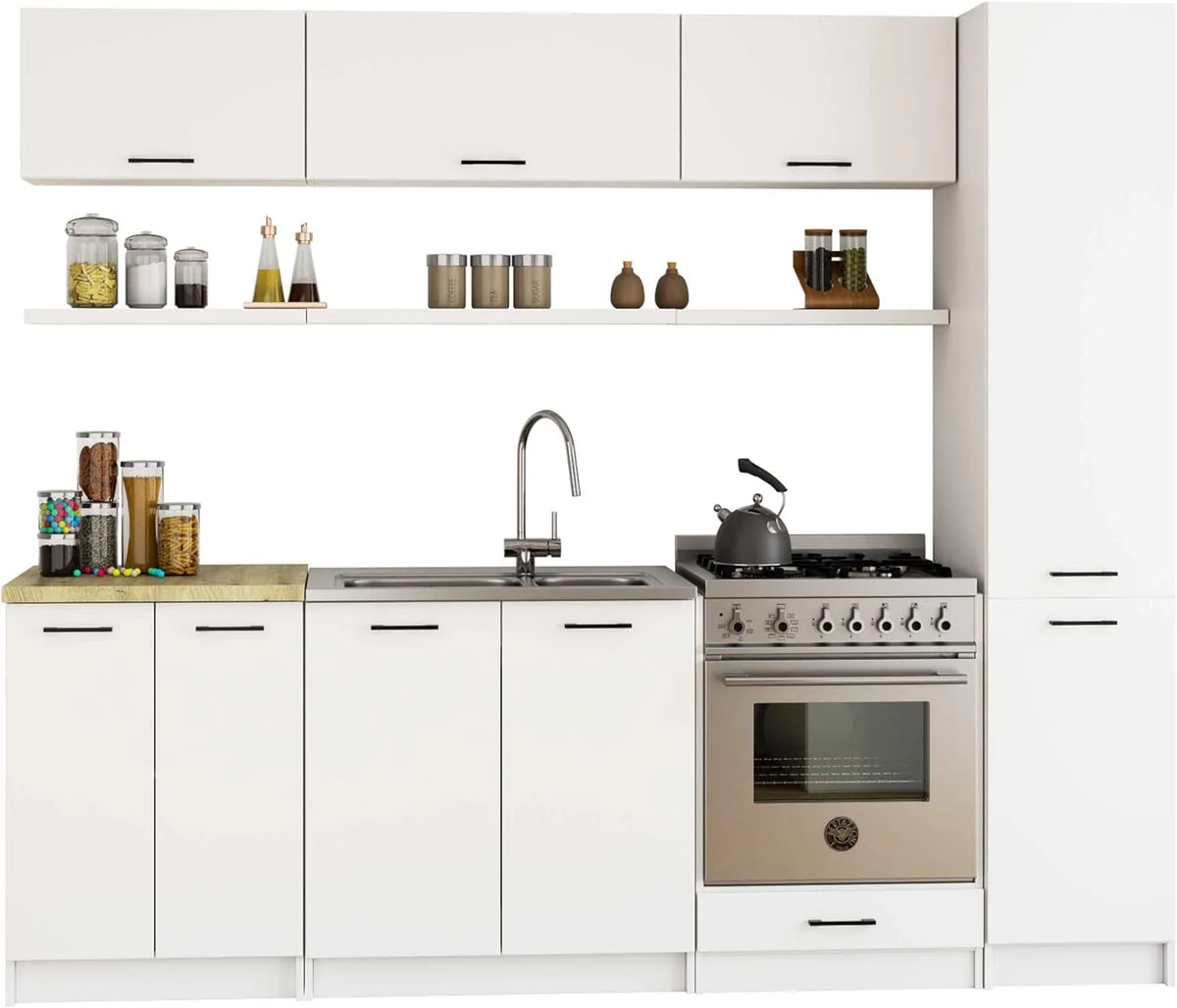 BDW - Colonne Cuisine - Armoire de Rangement 40 cm de Largeur, 205 cm de Hauteur, 57 cm de Profondeur - Spacieuse pour Provisions - Blanc
