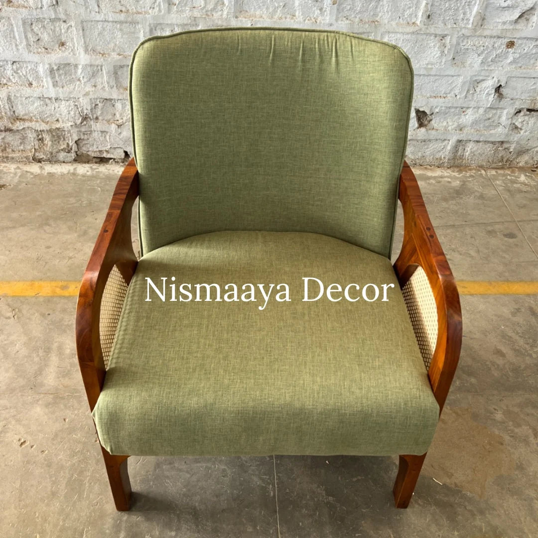 Marvin Solid Teak Wood & Rattan 3+1+1 Seater Sofa