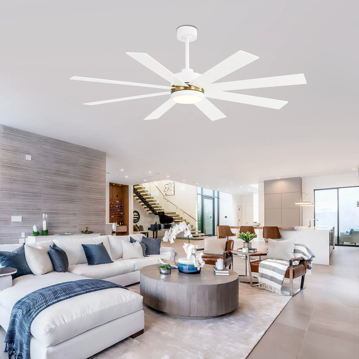 65 Inch 8-Blade Black LED Ceiling Fan with Light and Remote