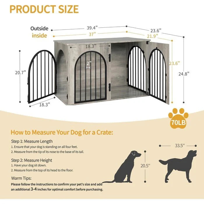 100cm Cage pour Chiens,Cage Chien de Taille Moyenne, Maisonnette pour Animaux,3 Portes, Porte arquée, 60 x 100 x 63 cm,Ivoire Clair