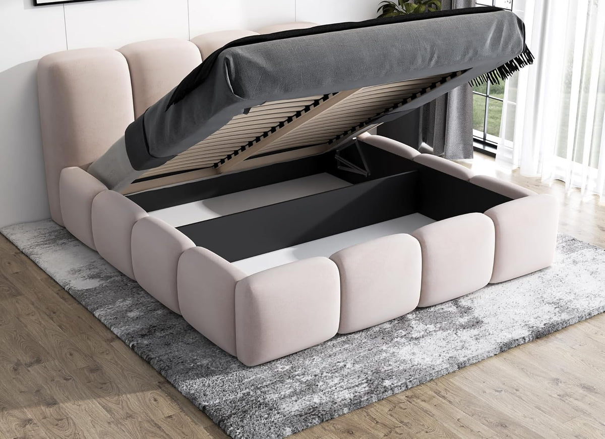 A&J MöbelLand Polsterbett 180x200 mit Bettkasten und Lattenrost – Sonic, Bett mit Matratze und Stauraum in Dunkelgrau