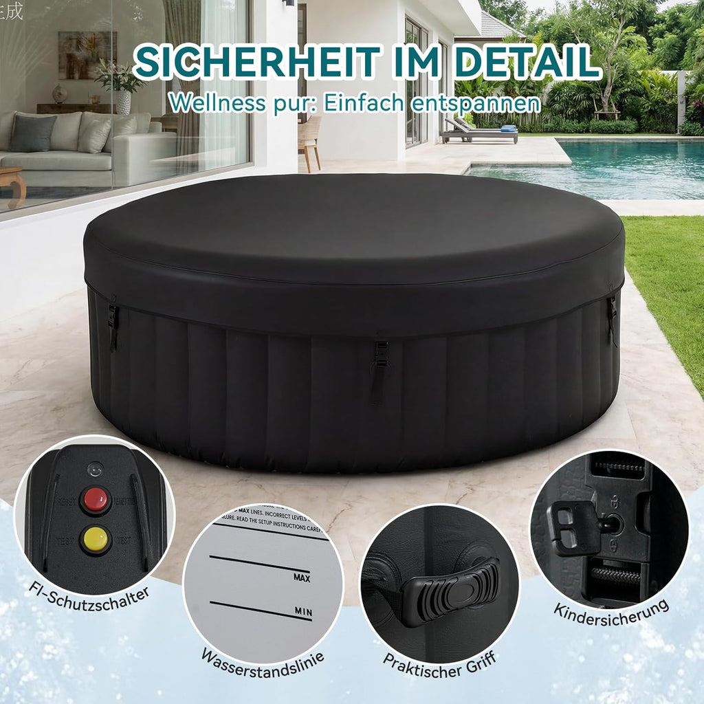 Aoxun Aufblasbarer Whirlpool für 2-4 Personen, 208x208 cm großes Whirlpool Outdoor mit 130 Luftdüsen, 1800W Portable Badewanne mit Abdeckung & Filter, aufblasbare Badewanne für Garten Terrasse