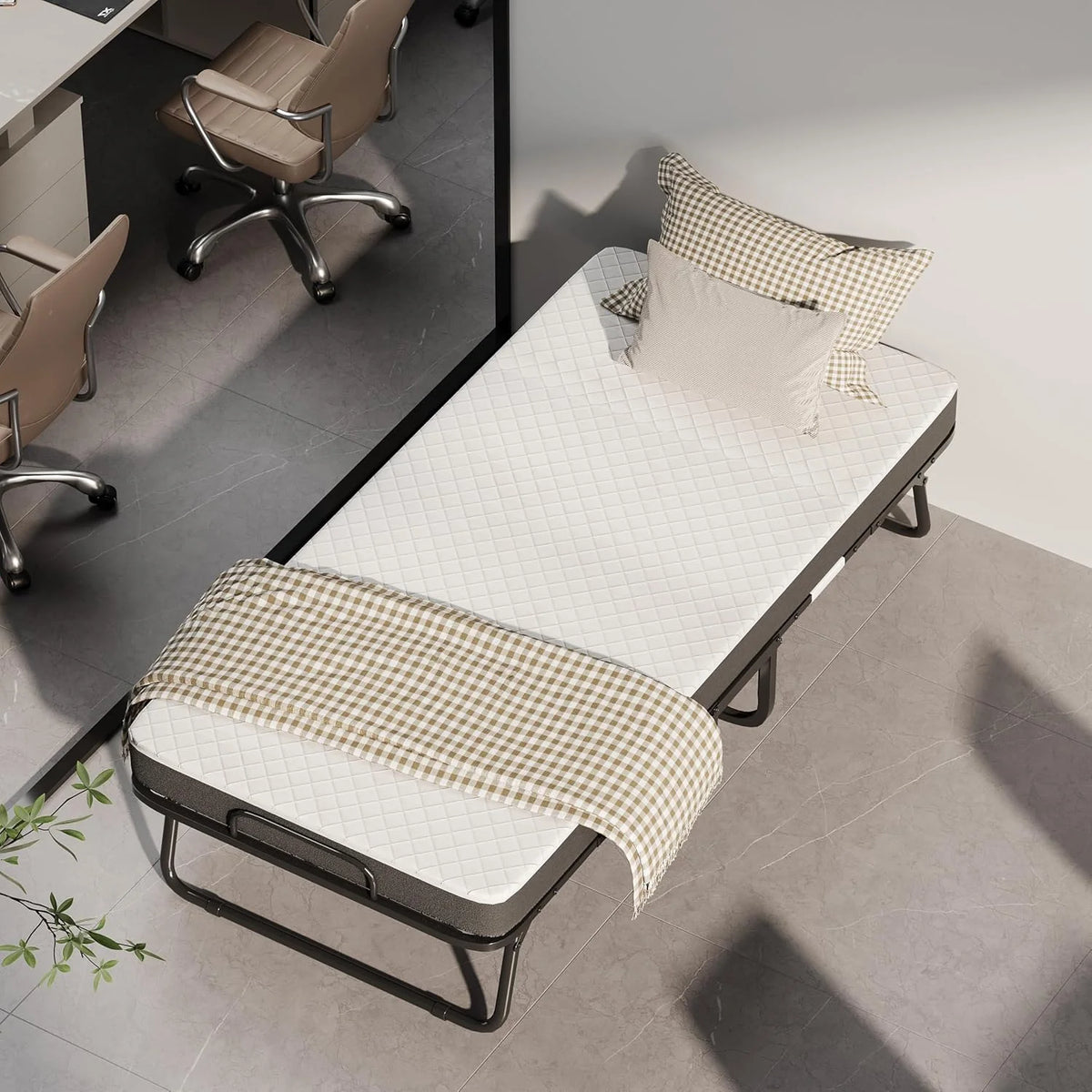 CAIYUN lit pliant 1 personne 80 × 190 cm avec matelas mousse 13 cm, sommier à lattes métal, 4 roulettes, charge 200 kg