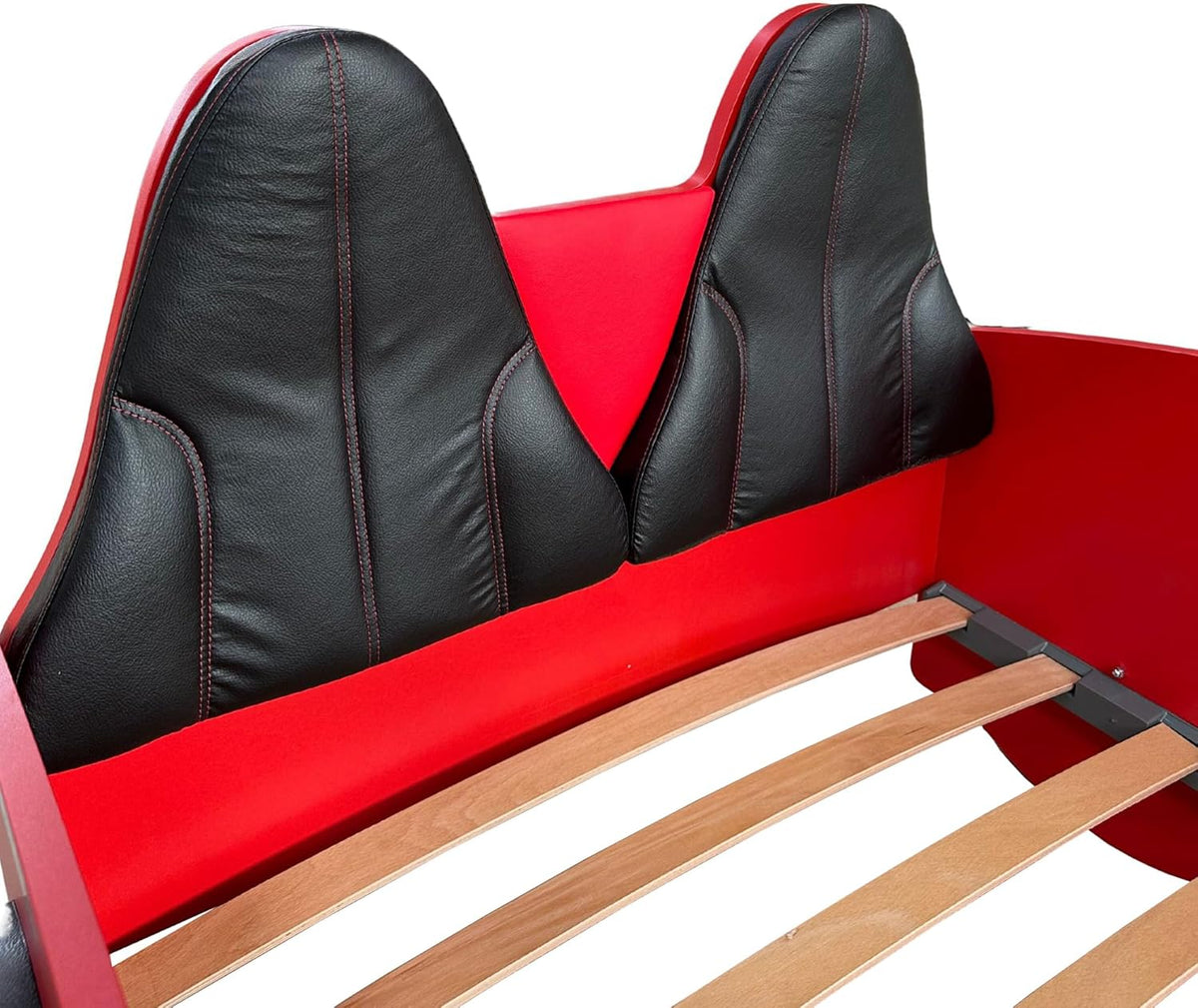 Autobett Kinder Kinderbett Rio 90x200 Rennwagenbett inkl. Lattenrost LED-Leuchte Spoiler (inkl. Creativ Fresh H2 Matratze, Rot inkl. Sportsitze)