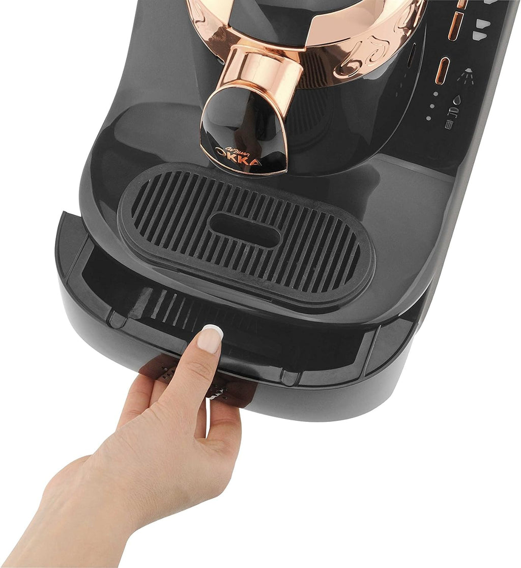 Arzum Okka Türkischer Kaffeemaschine, Vollautomatisch, 3 Tassen Größen, Selbstreinigungsfunktion, 950 ml Wassertank, Überschutzsensor, Kompaktes Design, Schwarz-Gold