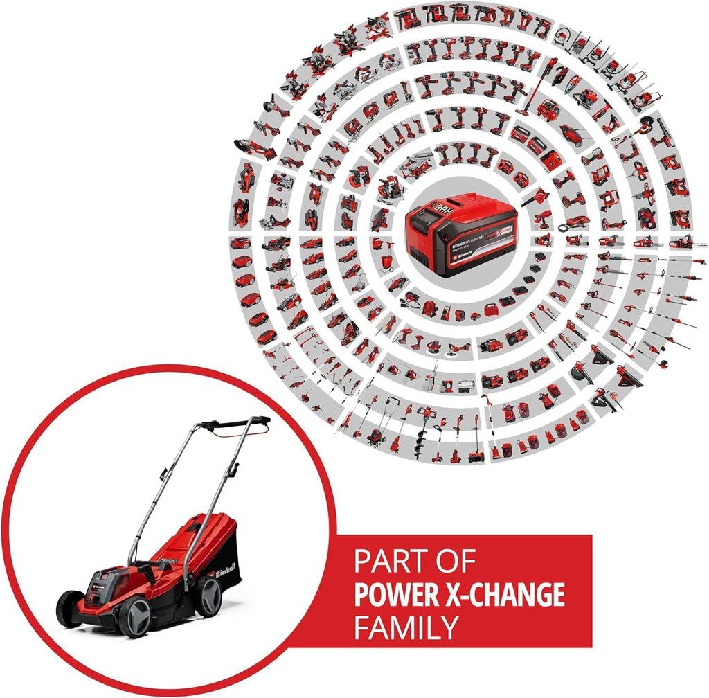 Einhell Akku-Rasenmher GE-CM 18/33 Li Kit Power X-Change (18 V, 33 cm Schnittbreite, bis 200 m, Brushless, 30L Fangkorb, 25-65 mm Schnitthhe, inkl. 4,0 Ah Akku + Ladegert)